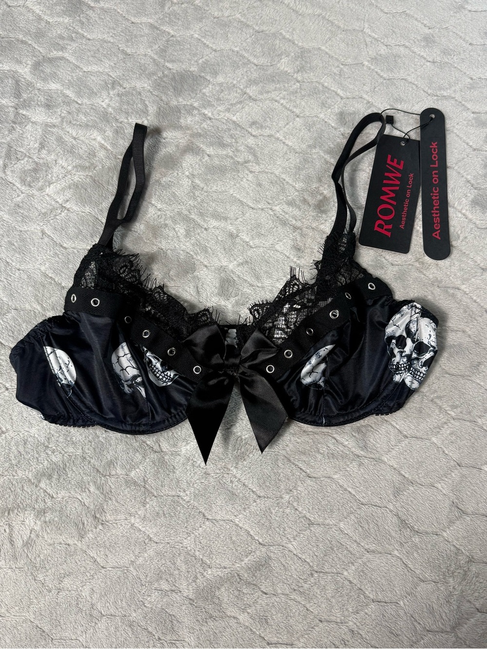 ROMWE Skull Print Gothic Lace Bra Top Medium NWT